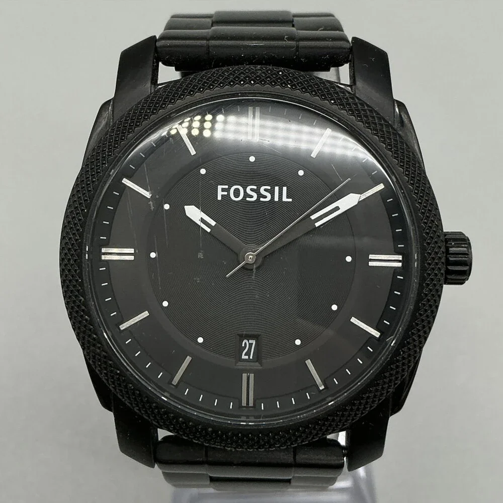 Fossil Machine FS4775 Mens Watch 42mm Black Dial Stainless New Battery 6.5
